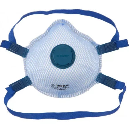 Полумаска фильтрующая ЗУБР "ЭКСПЕРТ" коническая, с внешней сеткой, с клапаном, многослойная, класс защиты FFP3 11160-3 купить в Надыме