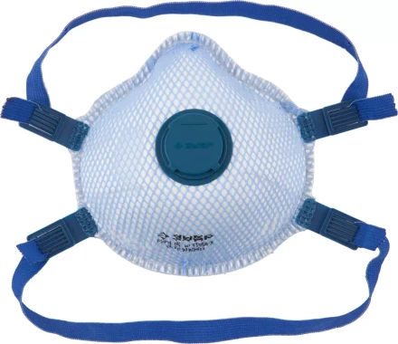 Полумаска фильтрующая ЗУБР "ЭКСПЕРТ" коническая, с внешней сеткой, с клапаном, многослойная, класс защиты FFP3 11160-3 купить в Надыме