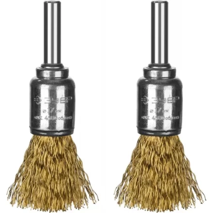 ЗУБР "ПРОФЕССИОНАЛ". Набор щеток кистевых для дрели, витая стальная латунированная проволока 0,3мм, 17мм, 2шт 35225-17-H2_z02 купить в Надыме