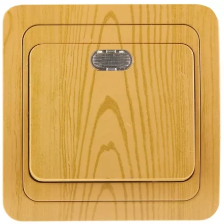 Выключатель СВЕТОЗАР "ГАММА" с подсветкой, одноклавишный, цвет ольха, 10A/~250B SV-54131-A купить в Надыме