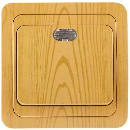 Выключатель СВЕТОЗАР "ГАММА" с подсветкой, одноклавишный, цвет ольха, 10A/~250B SV-54131-A купить в Надыме