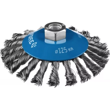 ЗУБР "ПРОФЕССИОНАЛ". Щетка коническая для УШМ, плетеные пучки стальной проволоки 0,5мм, 125ммхМ14 35269-125_z02 купить в Надыме