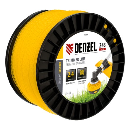 Леска для триммера витой квадрат, 2,4мм х 243м, на DIN катушке FLEX CORD// Denzel 96298 купить в Надыме