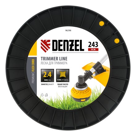 Леска для триммера витой квадрат, 2,4мм х 243м, на DIN катушке FLEX CORD// Denzel 96298 купить в Надыме