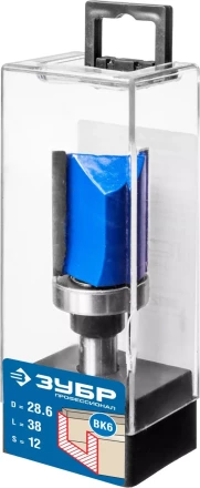 ЗУБР 28.6 x 38 мм, хвостовик 12 мм, фреза пазовая прямая с верхним подшипником, Профессионал (28756-28.6-38-12) купить в Надыме