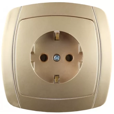 Розетка СВЕТОЗАР "АКЦЕНТ" одинарная в сборе, с заземлением, цвет золотой металлик, 16А/~250В SV-54205-GM купить в Надыме