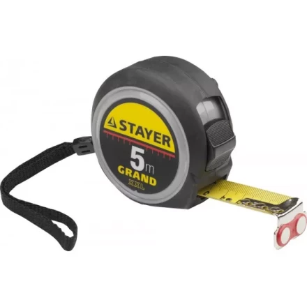 Рулетка STAYER GRAND, корпус с противоскользящим напылением, упрочненное полотно, 5м/25мм 552027 купить в Надыме