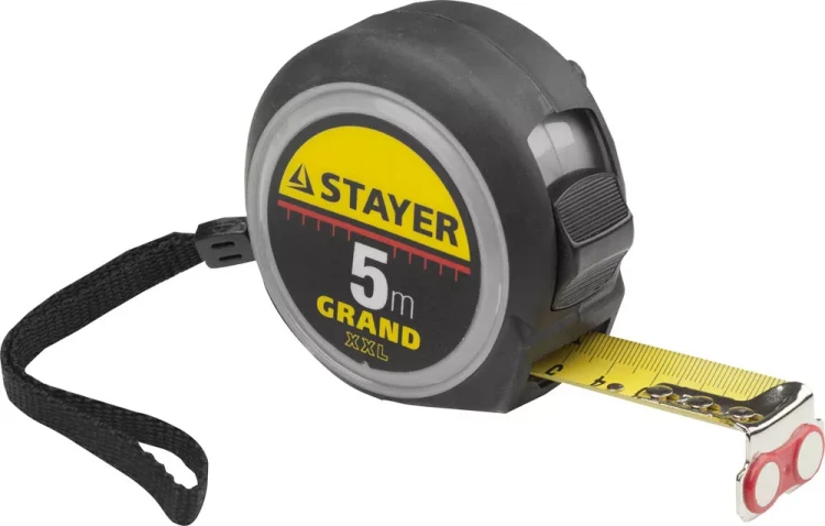 Рулетка STAYER GRAND, корпус с противоскользящим напылением, упрочненное полотно, 5м/25мм 552027 купить в Надыме