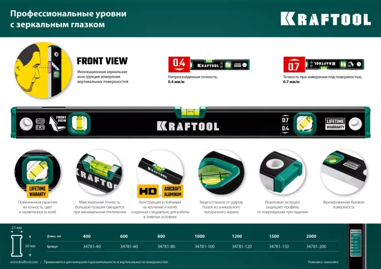 Профессиональный уровень с зеркальным глазком KRAFTOOL 34781-150 купить в Надыме