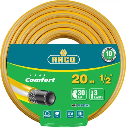 Шланг RACO "COMFORT" поливочный, 30атм., армированный, 3-х слойный, 1/2"х20м 40303-1/2-20 купить в Надыме