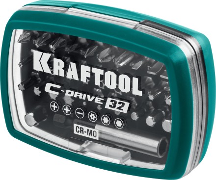 Набор бит и адаптеров KRAFTOOL C-Drive многофункциональный, Cr-Mo сталь, в ударопрочном компактном боксе. Цветная маркировка типов шлицов 26067-H32 купить в Надыме