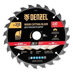 Пильный диск по дереву ф235 х 30 мм, 24 зубьев// Denzel 733537