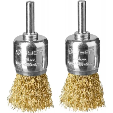 ЗУБР "ПРОФЕССИОНАЛ". Набор щеток кистевых для дрели, витая стальная латунированная проволока 0,3мм, 24мм, 2шт 35225-24-H2_z02 купить в Надыме