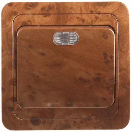 Выключатель СВЕТОЗАР "ГАММА" с подсветкой, одноклавишный, цвет орех, 10A/~250B SV-54131-N купить в Надыме