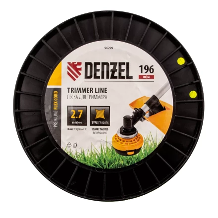 Леска для триммера витой квадрат, 2,7мм х 196м, на DIN катушке FLEX CORD// Denzel 96299 купить в Надыме