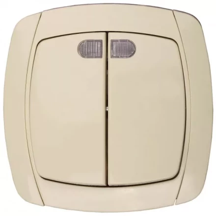 Выключатель СВЕТОЗАР "CITY LIGHT" двухклавишный в сборе, с подсветкой, бежевый, 10А/~250В SV-54235-B купить в Надыме