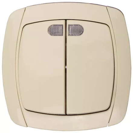 Выключатель СВЕТОЗАР "CITY LIGHT" двухклавишный в сборе, с подсветкой, бежевый, 10А/~250В SV-54235-B купить в Надыме