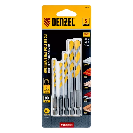 Набор сверл универсальных, Multi cut, 4-10 мм, 5 шт Denzel 706016 купить в Надыме