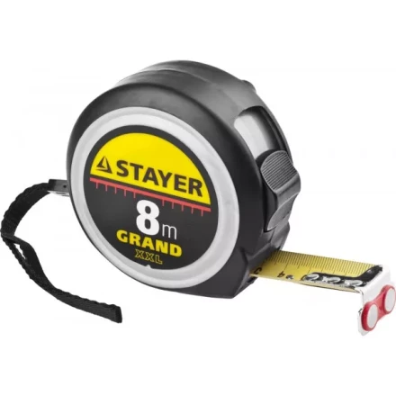 Рулетка STAYER GRAND, корпус с противоскользящим напылением, упрочненное полотно, 8м/25мм 552119 купить в Надыме
