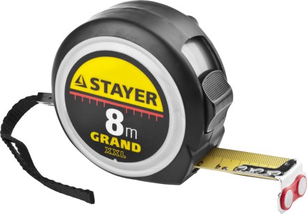 Рулетка STAYER GRAND, корпус с противоскользящим напылением, упрочненное полотно, 8м/25мм 552119 купить в Надыме