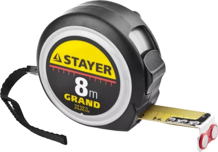 Рулетка STAYER GRAND, корпус с противоскользящим напылением, упрочненное полотно, 8м/25мм 552119 купить в Надыме