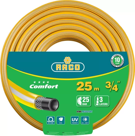 Шланг RACO "COMFORT" поливочный, 30атм., армированный, 3-х слойный, 3/4"х25м 40303-3/4-25 купить в Надыме