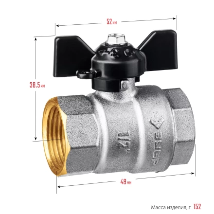 ЗУБР d 1/2, ручка бабочка, мама-мама, полнопроходной шаровой кран (51323-1/2) купить в Надыме
