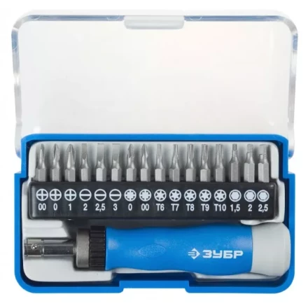 ЗУБР "ЭКСПЕРТ" Набор "Т-17": Отвертка для точных работ, реверсивная рукоятка, CR-V, сменные биты 25626-H17 купить в Надыме