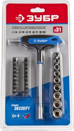 Набор ЗУБР "ЭКСПЕРТ": Отвертки, битодержатель с Т-образной двухкомпонентной рукояткой, Cr-V, 31 предмет 25236-H30_z01 купить в Надыме