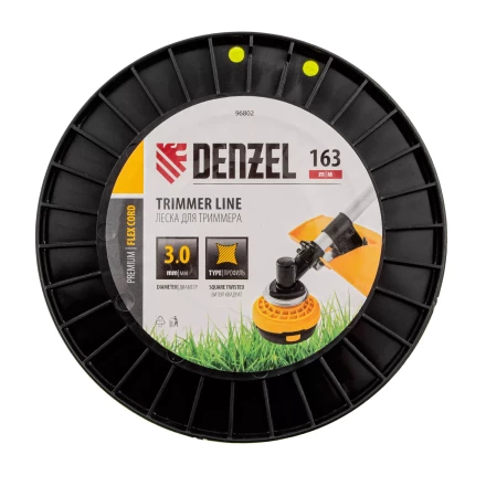 Леска для триммера витой квадрат, 3,0мм х 163м, на DIN катушке FLEX CORD// Denzel 96802 купить в Надыме