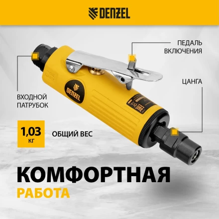Пневмошлифмашина прямая Denzel 57464 PGS25000, 25000 об/мин, 10 шлиф. камней, цанга - 3, 6 мм, 113 л/мин купить в Надыме