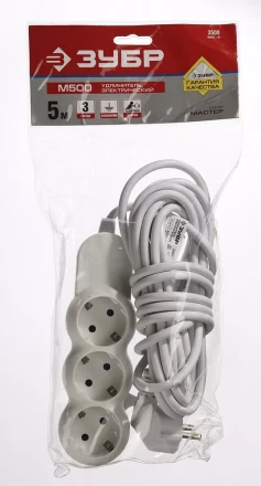 Удлинитель ЗУБР "МАСТЕР" электрический, ПВС сечение 1кв мм, заземление, 3 гнезда, макс мощн 3500Вт, 5м 55038-5 купить в Надыме