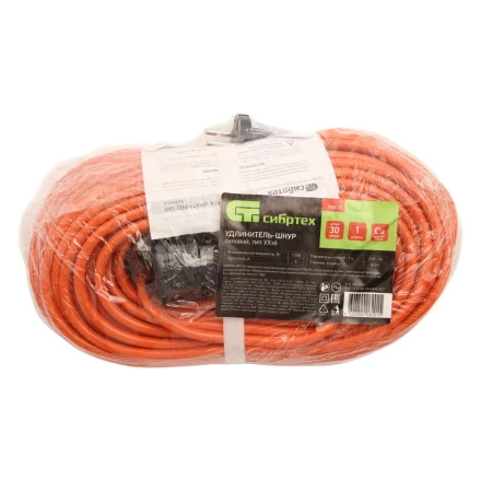 Удлинитель-шнур силовой Сибртех 30 м, 6А, тип УХз6, ПВС, 1 розетка без заземления 95813 купить в Надыме