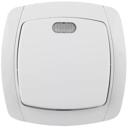 Выключатель СВЕТОЗАР "CITY LIGHT" одноклавишный в сборе, с подсветкой, белый, 10А/~250В SV-54231-W купить в Надыме