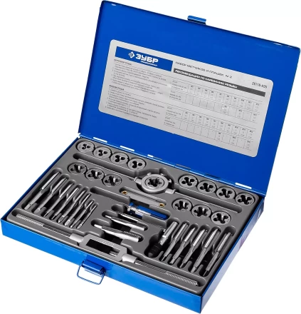 Набор метчиков и плашек ЗУБР "ПРОФЕССИОНАЛ", сталь Р6М5, 35 предметов 28110-H35 купить в Надыме