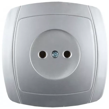 Розетка СВЕТОЗАР "АКЦЕНТ" одинарная в сборе, без заземления, цвет серебристый металлик, 16А/~250В SV-54200-SM купить в Надыме