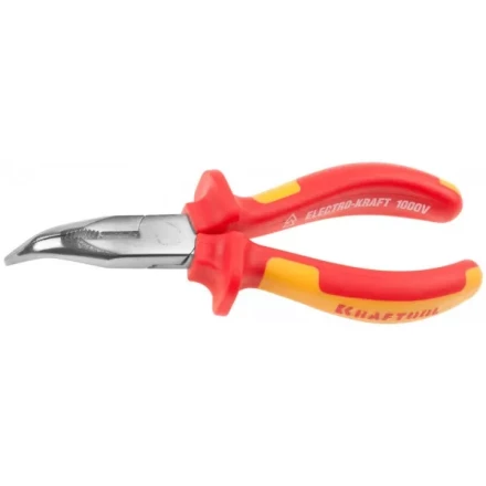 Тонкогубцы "ELECTRO-KRAFT" изогнутые, Cr-Mo сталь, двухкомпонентная маслобензостойкая рукоятка, хромированное покрытие, 160мм, KRAFTOOL 2202-4-16 2202-4-16_z01 купить в Надыме