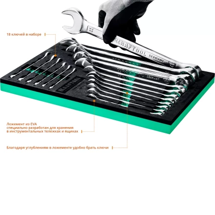 Наборы ключей комбинированных KRAFTOOL, Cr-V, DIN 3110, в EVA-ложементе 27079-H18E купить в Надыме