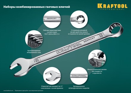 Наборы ключей комбинированных KRAFTOOL, Cr-V, DIN 3110, в EVA-ложементе 27079-H18E купить в Надыме