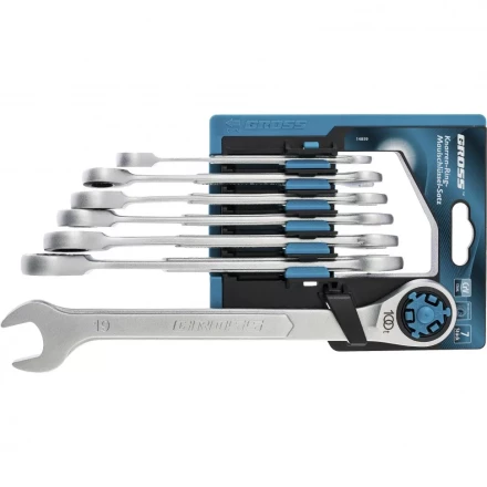 Набор ключей комбинированных трещоточных количество зубьев 100 СRV 7 шт 8-19 мм Gross 14859 купить в Надыме