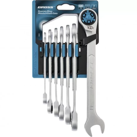 Набор ключей комбинированных трещоточных количество зубьев 100 СRV 7 шт 8-19 мм Gross 14859 купить в Надыме
