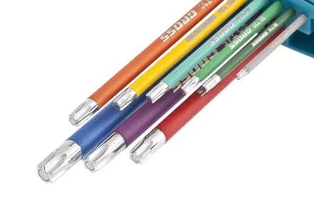 Набор ключей имбусовых TORX-TT T10-T50 магнит S2 экстра-длинные хром/краска 9 шт Gross 16402 купить в Надыме