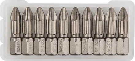 Биты "ЕХPERT" торсионные кованые, обточенные, KRAFTOOL 26121-2-25-10, Cr-Mo сталь, тип хвостовика C 1/4", PH2, 25мм, 10шт 26121-2-25-10 купить в Надыме