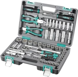Набор инструментов 1/2 и 1/4 CrV пластиковый кейс 69 предметов STELS 14108