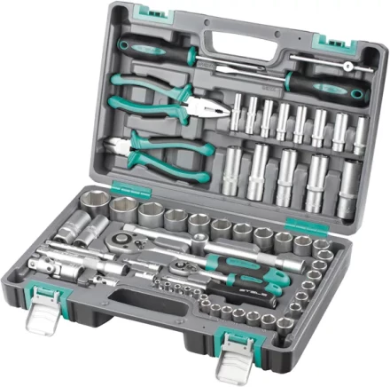Набор инструментов 1/2 и 1/4  CrV пластиковый кейс  69 предметов STELS 14108 купить в Надыме