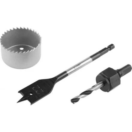 Набор ЗУБР "ЭКСПЕРТ" для врезки замков, коронка по дереву 48мм, державка с центр. сверлом, перьевое сверло 22мм, 3 пред 2954-48-H3_z01 купить в Надыме