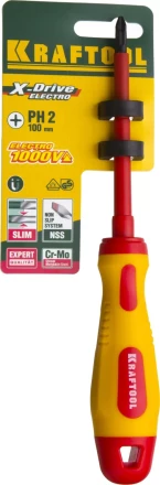 Отвертка KRAFTOOL, высоковольтная, Cr-Mo-V стержень, двухкомпонент. маслобензостойкая рукоятка, PH №2, 100мм 250084-2-100 купить в Надыме