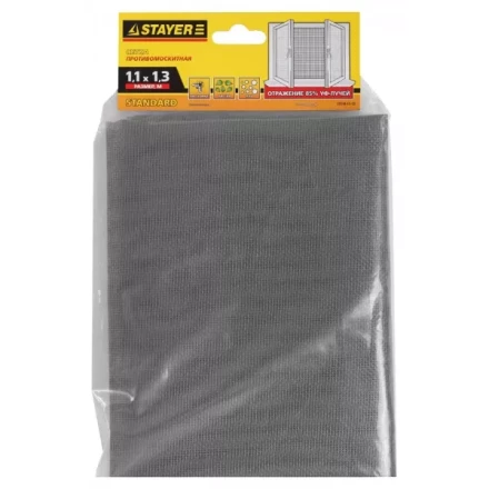 Сетка STAYER "STANDARD" противомоскитная, для окон, в индивидуальной упаковке, стекловолокно+ПВХ, серая, 1,1 х 1,3м 12516-11-13 купить в Надыме