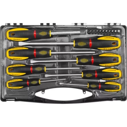 Набор STAYER "PROFESSIONAL" "PROTech": Отвертки, Cr-Mo, двухком рукоят, отвертки 7шт, отвертка-битодержатель, биты 10шт 25133-H8_z02 купить в Надыме