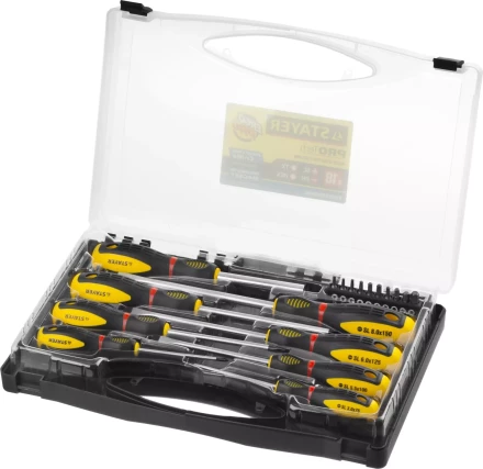 Набор STAYER "PROFESSIONAL" "PROTech": Отвертки, Cr-Mo, двухком рукоят, отвертки 7шт, отвертка-битодержатель, биты 10шт 25133-H8_z02 купить в Надыме
